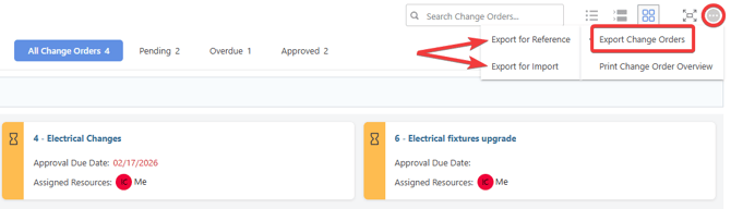 ConstructionOnline's Export Change Orders option in TeamLink
