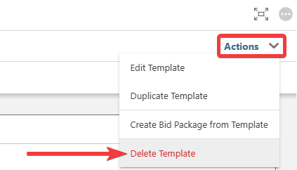 ConstructionOnline's "Delete Template" option from the Actions menu