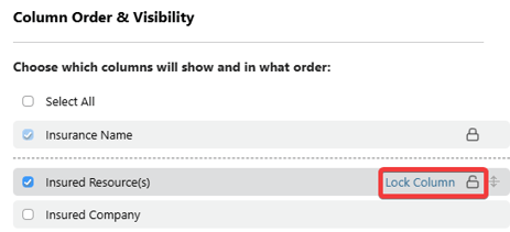 ConstructionOnline's option to lock a column within the dynamic table