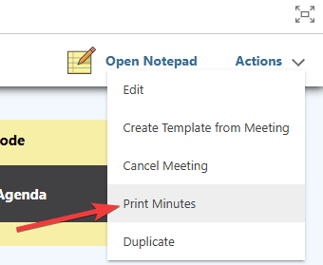 Select the option to Print Minutes from the ConstructionOnline Action Menu within construction Meeting Minutes software
