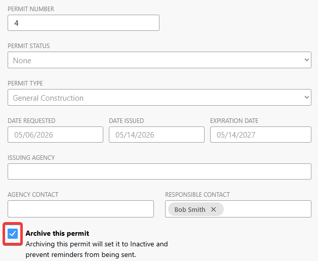 Option to archive a permit from within that permit's extension blade