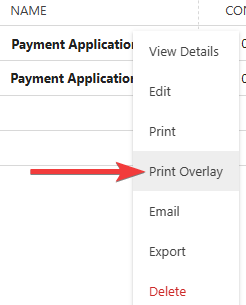 ConstructionOnline's Print Overlay option in Payment Applications