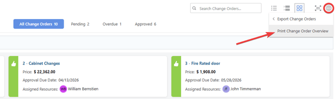 ClientLink Print Change Order Overview Option in ClientLink