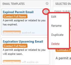 ConstructionOnline's options to modify a Permit Reminder Email Template