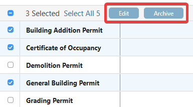 Bulk edit or archive construction Permits in ConstructionOnline