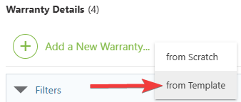 ConstructionOnline's Add a New Warranty from a Template option from within the Company Overview section