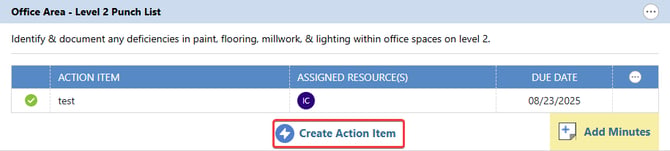 Add Action Items to a Construction Meeting in Minutes Mode using UDA ConstructionOnline Meeting Minutes Software