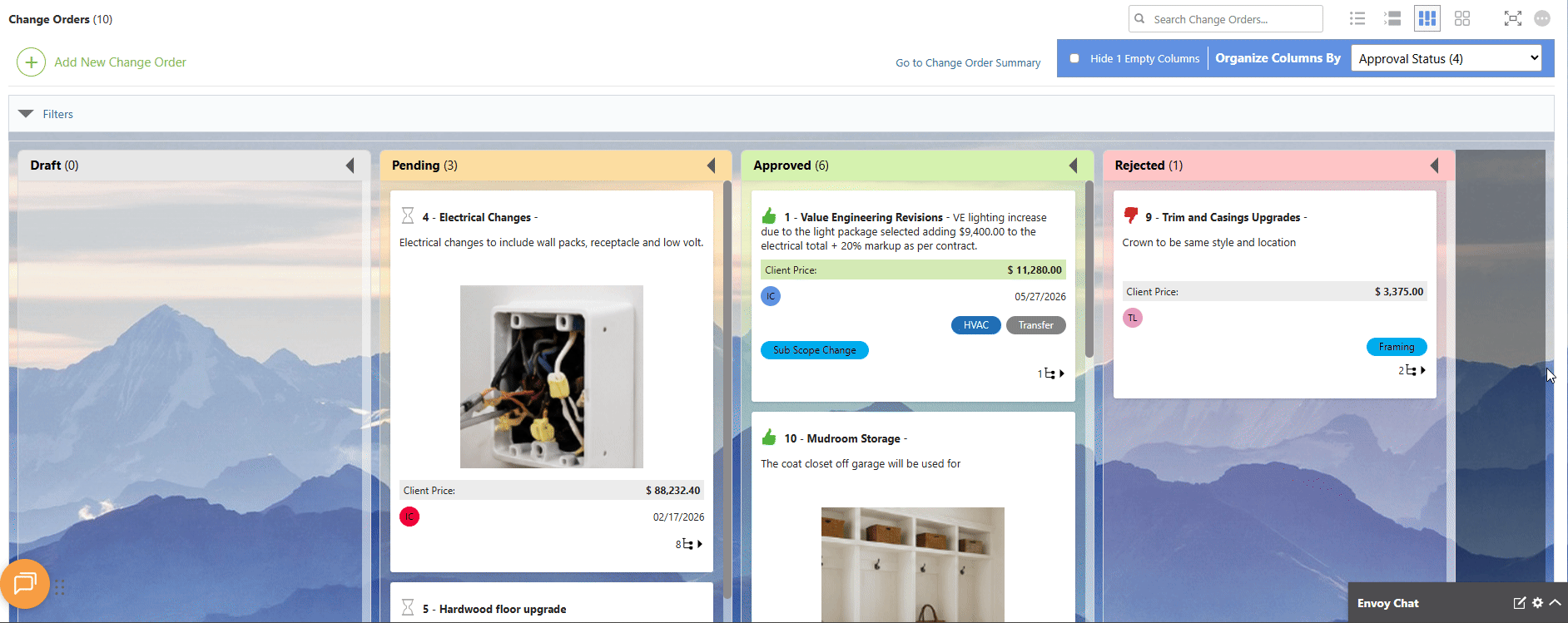 ConstructionOnline's Hide Empty Column Option in Board View for Change Orders