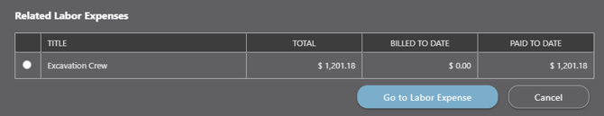 View Labor Expenses - Related Expenses Window