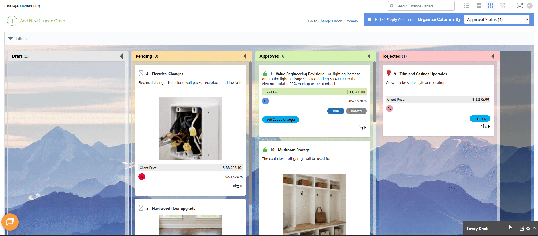 ConstructionOnline's collapsible columns in Board View for Change Orders
