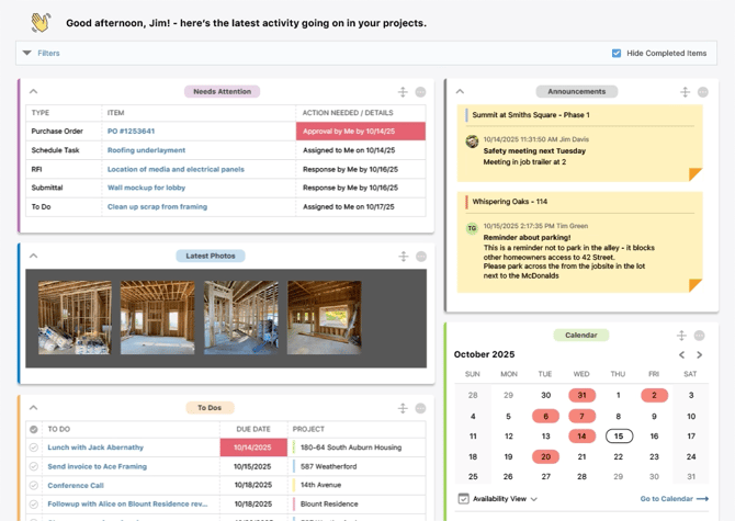 ConstructionOnline My Agenda View
