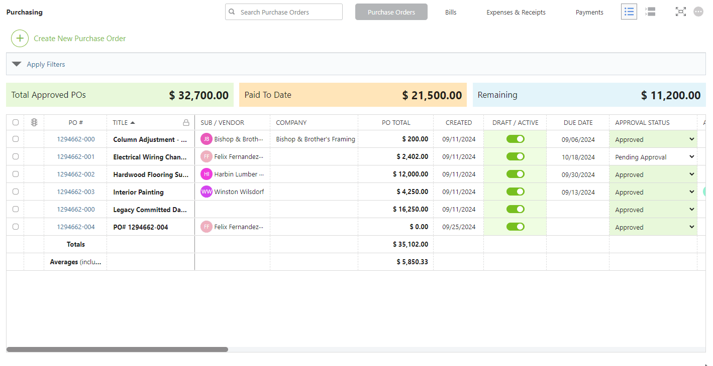 Update the Approval Status of a Purchase Order