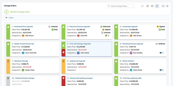 ConstructionOnline's Change Order Card View