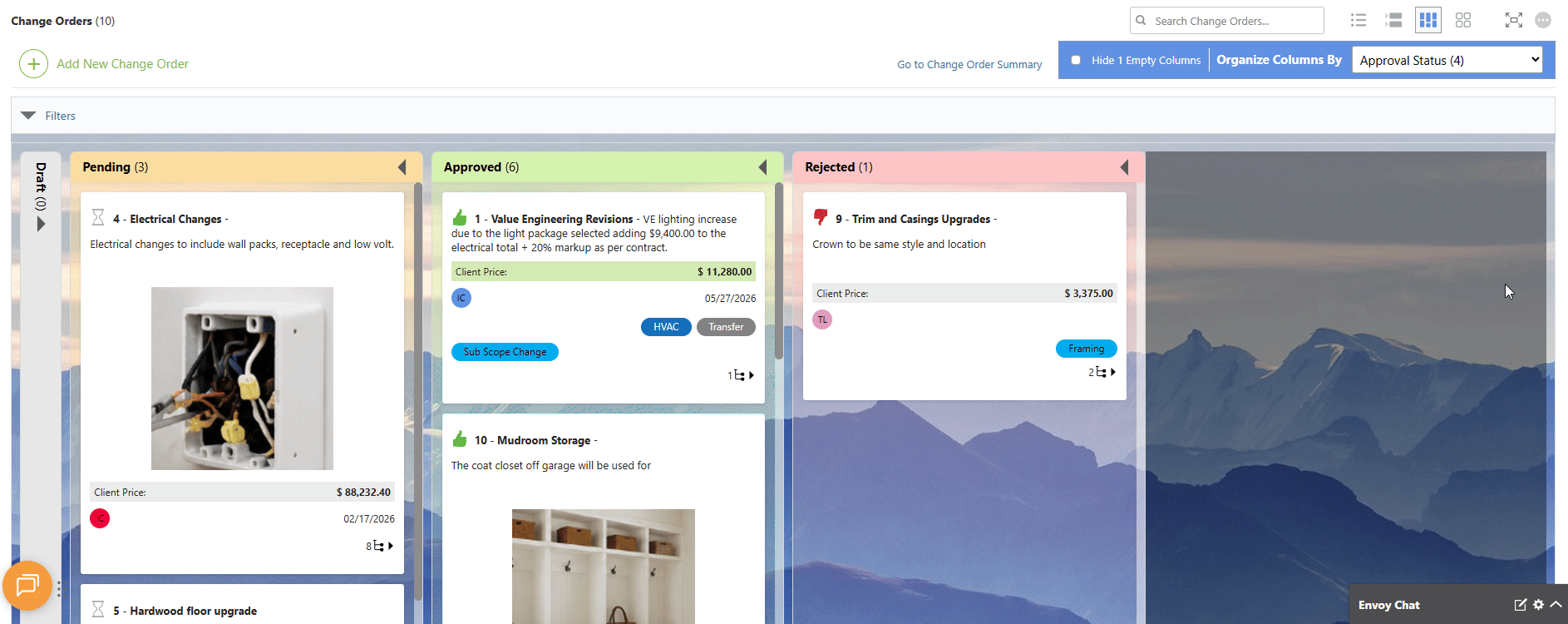 Change Order organization values in Board View