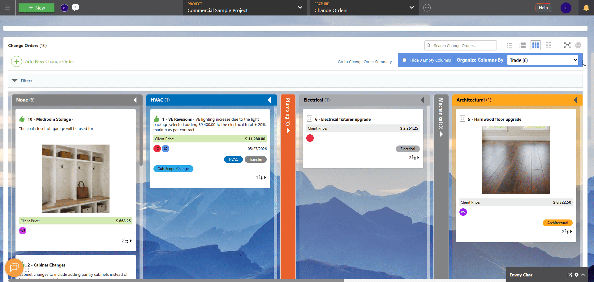 ConstructionOnline's Change Order Card Layout & Appearance Settings in Board View 