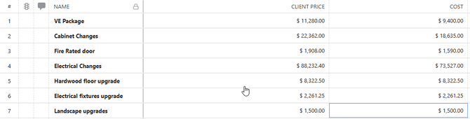ConstructionOnline's inline editing in List View for Change Orders