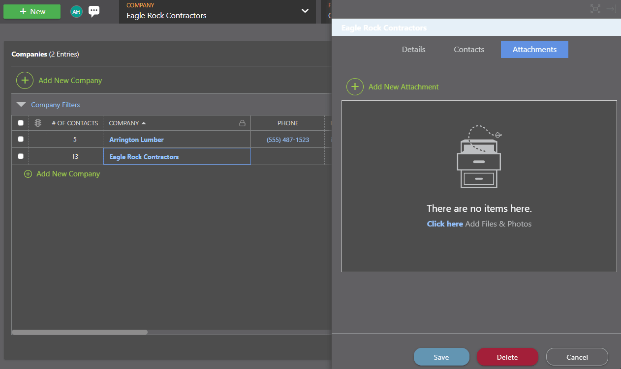 Adding Attachments to a Company in ConstructionOnline