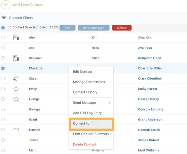 Convert a Contact Type in ConstructionOnline