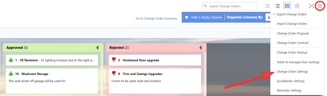 ConstructionOnline's Change Order Settings 