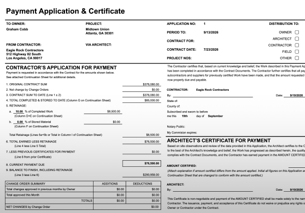 Payment Application and Certification document