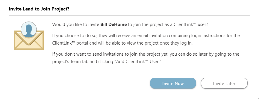 Invite Lead to New Project as ClientLink User