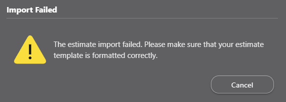 Import failed message