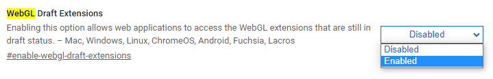 WebGL Draft Extensions option
