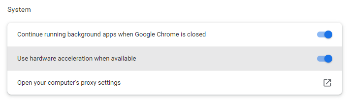 Google Chrome System options