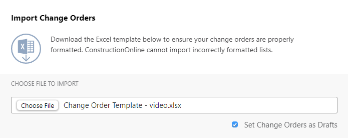 mark checkbox to set change orders as drafts